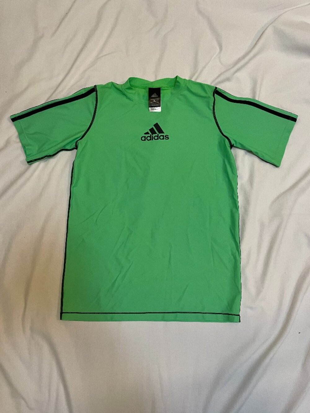 adidas Boys Swim Shirt Youth Size XL Green Black Short Sleeve ABB230